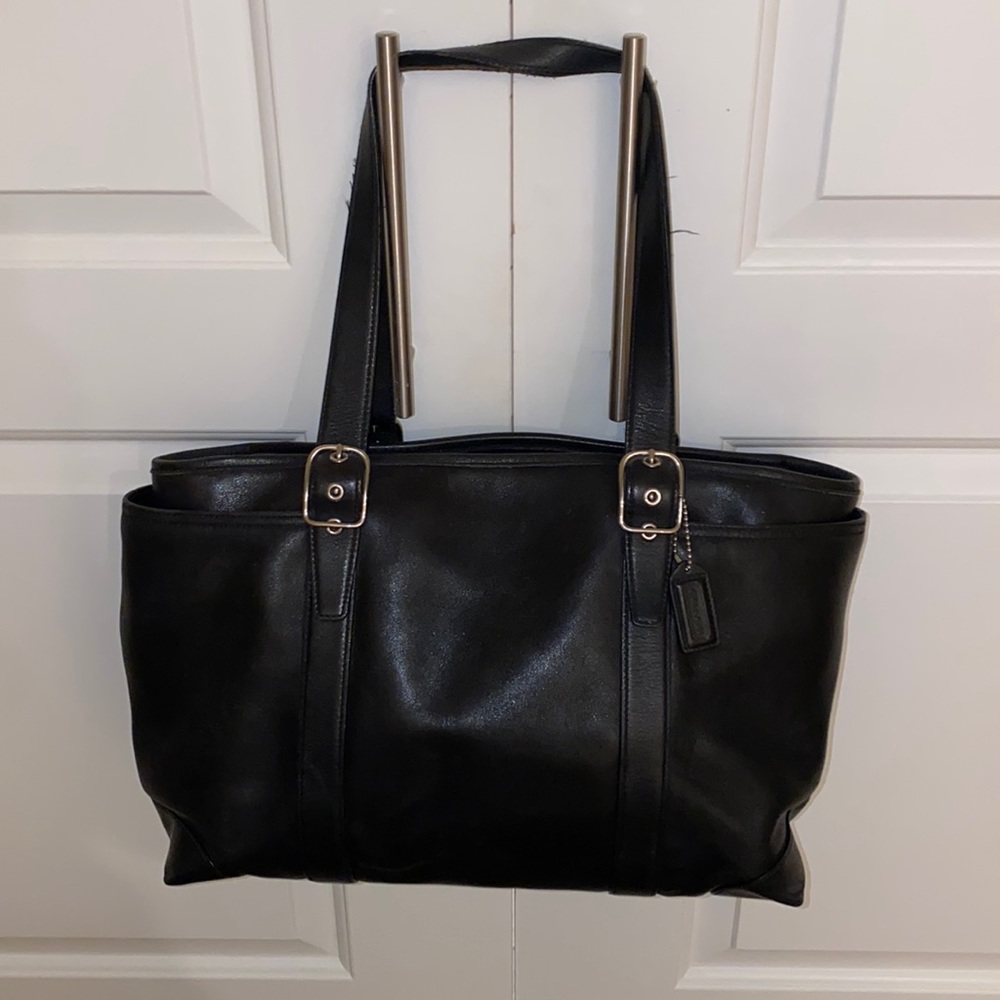 Leather Coach baby bag or office bag - zippered with pockets & changing pad